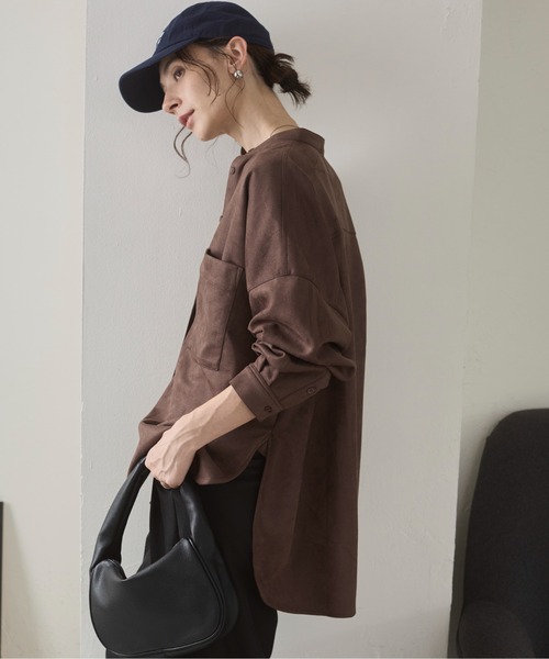 シャツ 「ZOZO限定」フェイクスエード 長袖 シャツ メンズ セールフェイクスエードショート丈長袖シャツ（シャツ&frasl;ブラウス