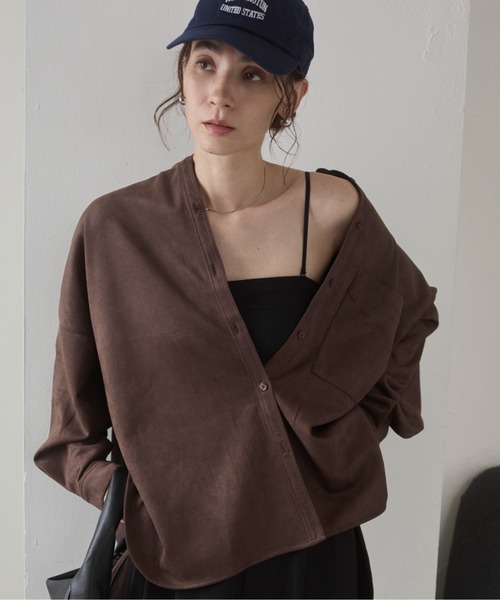 セール】フェイクスエード オーバーサイズ バンドカラーシャツ（シャツ