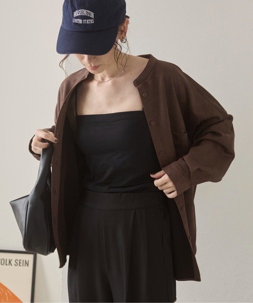 セール】フェイクスエード オーバーサイズ バンドカラーシャツ（シャツ