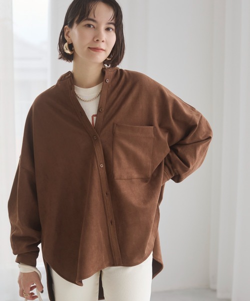 セール】フェイクスエード オーバーサイズ バンドカラーシャツ（シャツ