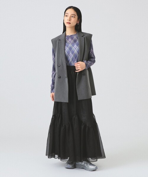 Ray BEAMS（レイビームス）の「シアー ティアード スカート（スカート・レディース・ベージュ/ブラック・1/0）」の20枚目の写真