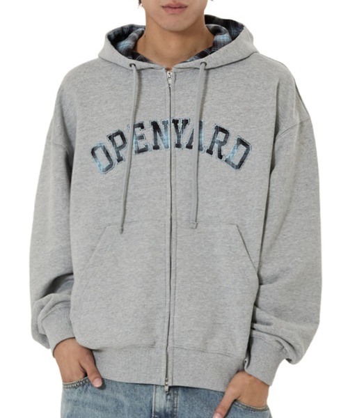 OY（オーワイ）の「『OY/オーワイ』FLANNEL CHECK LOGO HOODIE ZIP UP/フランネルチェックロゴジップアップパーカー（パーカー・レディース・グレー/ブラック・M/L）」の2枚目の写真
