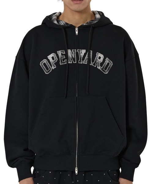 OY（オーワイ）の「『OY/オーワイ』FLANNEL CHECK LOGO HOODIE ZIP UP/フランネルチェックロゴジップアップパーカー（パーカー・レディース・グレー/ブラック・M/L）」の3枚目の写真