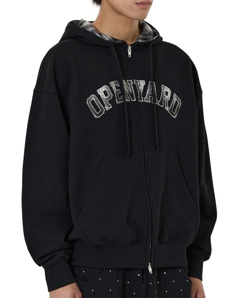 OY（オーワイ）の「『OY/オーワイ』FLANNEL CHECK LOGO HOODIE ZIP UP/フランネルチェックロゴジップアップパーカー（パーカー・レディース・グレー/ブラック・M/L）」の4枚目の写真