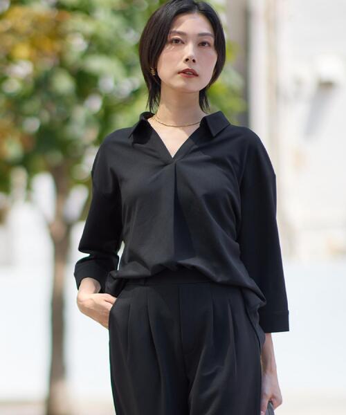 THE SHOP TK (ザ ショップ ティーケー )の「【着るだけでコーディネートが決まる】スキッパーブラウス&パンツセット(セットアップ・レディース・ブラウン系その他/ブラック/ネイビー系5・14/13/12)」の5枚目の写真