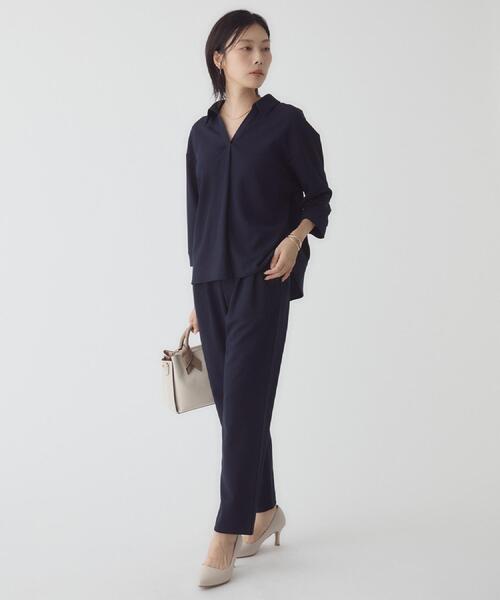 THE SHOP TK (ザ ショップ ティーケー )の「【着るだけでコーディネートが決まる】スキッパーブラウス&パンツセット(セットアップ・レディース・ブラウン系その他/ブラック/ネイビー系5・14/13/12)」の8枚目の写真