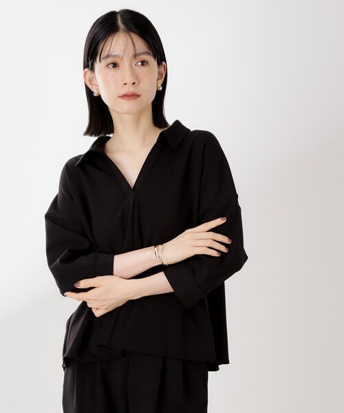 THE SHOP TK (ザ ショップ ティーケー )の「【着るだけでコーディネートが決まる】スキッパーブラウス&パンツセット(セットアップ・レディース・ブラウン系その他/ブラック/ネイビー系5・14/13/12)」の15枚目の写真