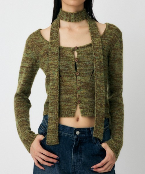 MOUSSY(マウジー)の「【WEB限定カラー:ライトブルー】MIX YARN KNIT トップス(ニット/セーター・レディース・アイボリー/カーキ/レッド/チャコールグレー/ライトブルー・FREE)」の3枚目の写真