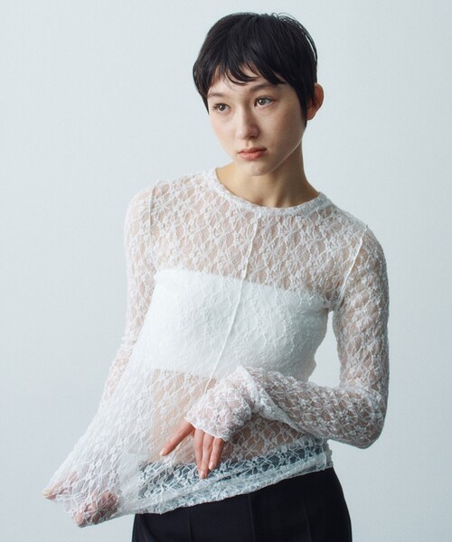 CODE A（コードエー）の「stretch lace tops（Tシャツ/カットソー・レディース・パープル/ホワイト・00）」の3枚目の写真