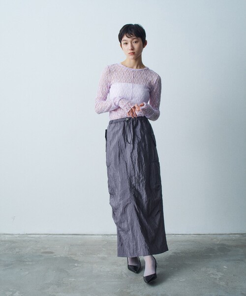 CODE A（コードエー）の「stretch lace tops（Tシャツ/カットソー・レディース・パープル/ホワイト・00）」の9枚目の写真