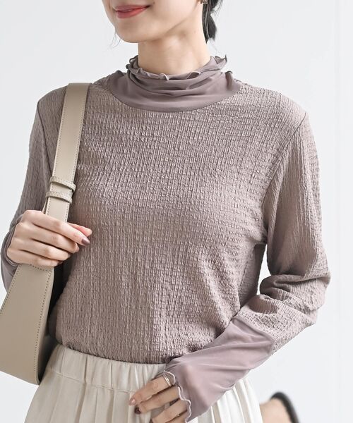 rps（アールピーエス）の「カットシャーリングメッシュ切替プルオーバー（Tシャツ/カットソー・レディース・アイボリー/ブラック/グレイッシュベージュ・フリー）」の3枚目の写真