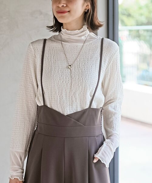 rps（アールピーエス）の「カットシャーリングメッシュ切替プルオーバー（Tシャツ/カットソー・レディース・アイボリー/ブラック/グレイッシュベージュ・フリー）」の9枚目の写真