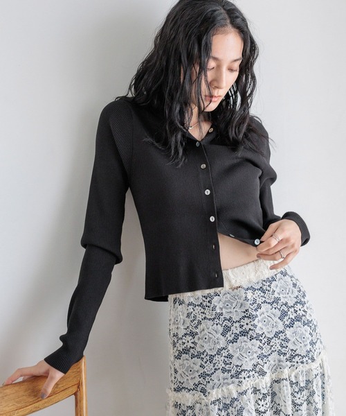 LOWRYS FARM（ローリーズファーム）の「フードニットカーディガンＬＳ　588978（ニット/セーター・レディース・ブルー/アイボリー/ブラック・FREE）」の2枚目の写真