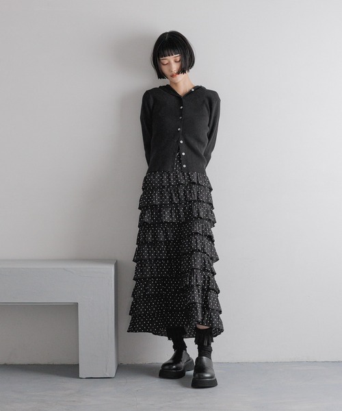 LOWRYS FARM（ローリーズファーム）の「フードニットカーディガンＬＳ　588978（ニット/セーター・レディース・ブルー/アイボリー/ブラック・FREE）」の4枚目の写真