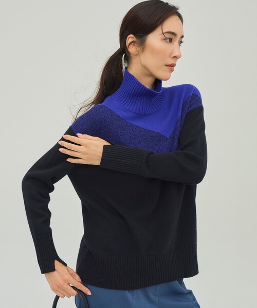 ICB(アイシービー)の「ソフトカシミヤミックス インターシャ ハイネックニット(ニット/セーター・レディース・ブルー系3/ブラック系3・LARGE)」の7枚目の写真