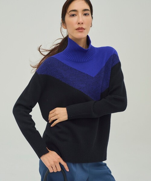 ICB(アイシービー)の「ソフトカシミヤミックス インターシャ ハイネックニット(ニット/セーター・レディース・ブルー系3/ブラック系3・LARGE)」の8枚目の写真