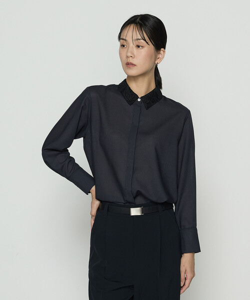 COMME CA（コムサ）の「ドライシャンブレー レース襟付きシャツ（シャツ/ブラウス・レディース・ネイビー/トップグレー・11号/9号）」の8枚目の写真