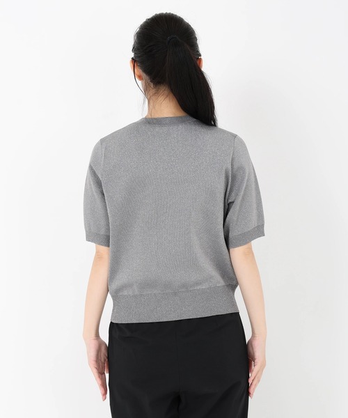 STRAWBERRY-FIELDS（ストロベリーフィールズ）の「エレナポリー_５分袖ラメニット（ニット/セーター・レディース・ベージュ/グレー・2）」の5枚目の写真