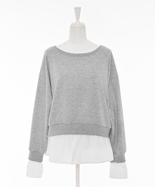Narcissus（ナルシス）の「《動画あり》シャツオフショルスウェット ドッキングデザイン（スウェット・レディース・グレー/ブラック・FREE）」の14枚目の写真