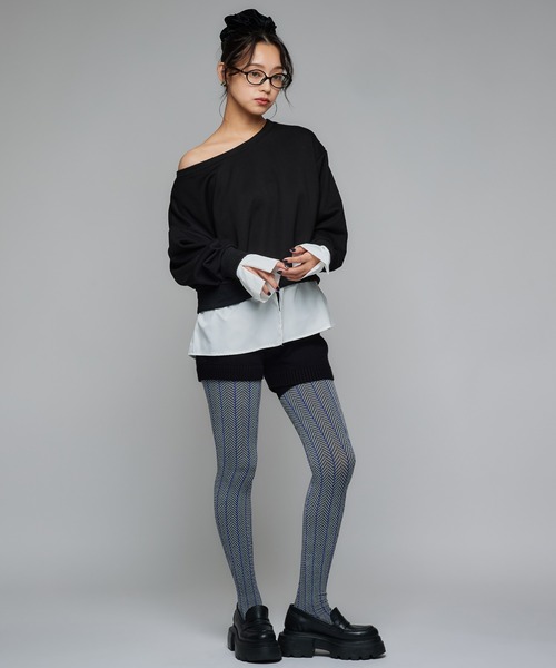 Narcissus（ナルシス）の「《動画あり》シャツオフショルスウェット ドッキングデザイン（スウェット・レディース・グレー/ブラック・FREE）」の8枚目の写真