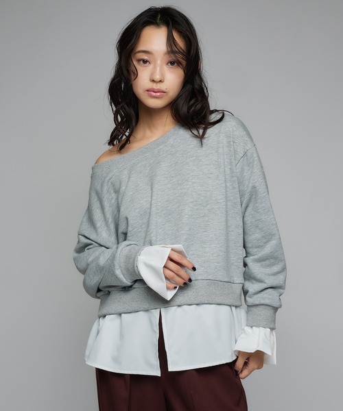 Narcissus（ナルシス）の「《動画あり》シャツオフショルスウェット ドッキングデザイン（スウェット・レディース・グレー/ブラック・FREE）」の10枚目の写真