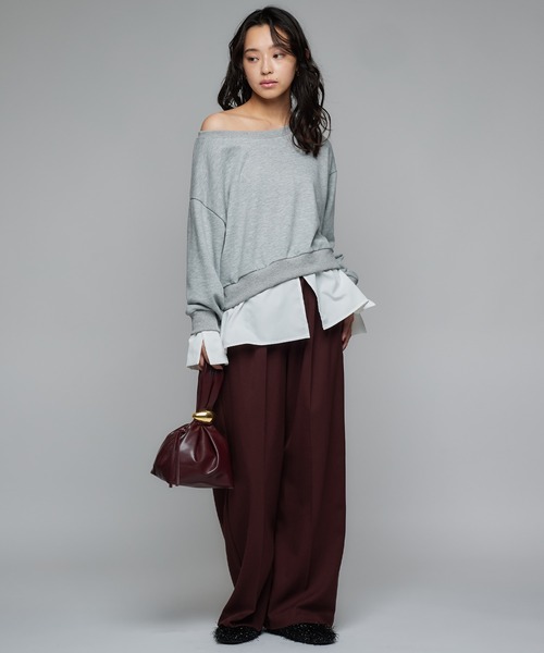 Narcissus（ナルシス）の「《動画あり》シャツオフショルスウェット ドッキングデザイン（スウェット・レディース・グレー/ブラック・FREE）」の11枚目の写真