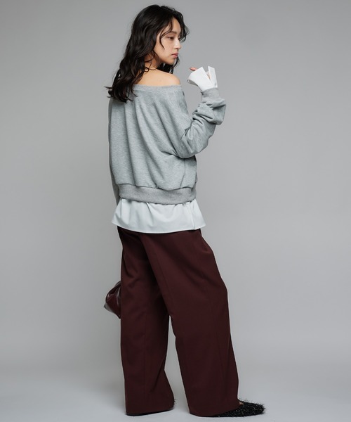 Narcissus（ナルシス）の「《動画あり》シャツオフショルスウェット ドッキングデザイン（スウェット・レディース・グレー/ブラック・FREE）」の13枚目の写真