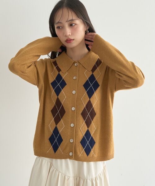 セール】【2025AW】襟付きアーガイルニットカーディガン（ニット