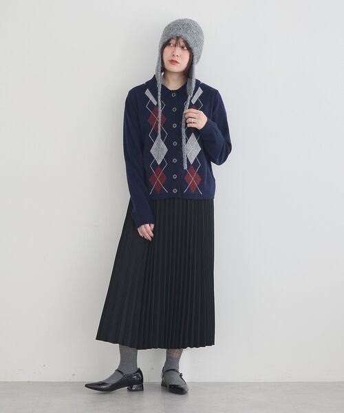 earth music&ecology（アースミュージックアンドエコロジー）の「【2025AW】襟付きアーガイルニットカーディガン（ニット/セーター・レディース・ネイビー/キャメル/グレー・FREE）」の12枚目の写真