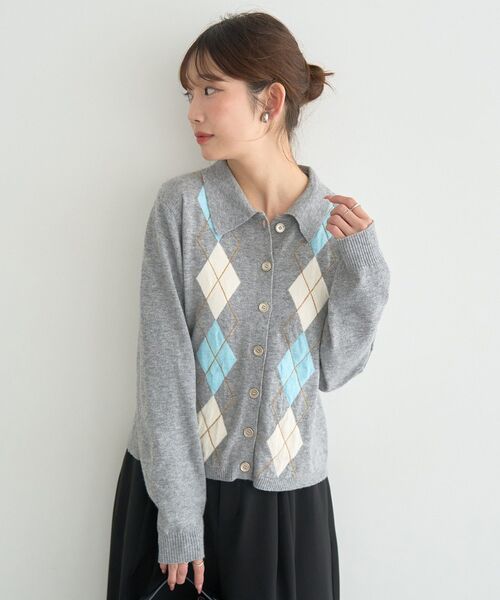 earth music&ecology（アースミュージックアンドエコロジー）の「【2025AW】襟付きアーガイルニットカーディガン（ニット/セーター・レディース・ネイビー/キャメル/グレー・FREE）」の18枚目の写真