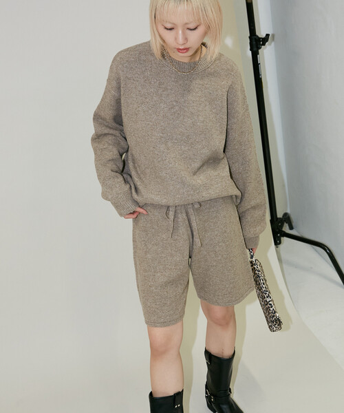 PUBLUX（パブリュクス）の「PUBLUX/パブリュクス ニットトップ ショートパンツ セットアップ　限定展開（ニット/セーター・レディース・ベージュ/チャコールグレー/グレー・ﾌﾘ-）」の6枚目の写真