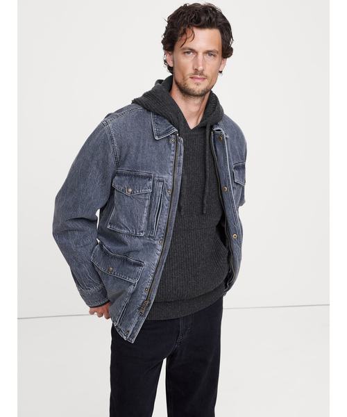 Banana Republic（バナナリパブリック）の「◆メリノ コットン ニット パーカー（ニット/セーター・メンズ・ベージュ/チャコールグレー・M/XL/L/S）」の5枚目の写真