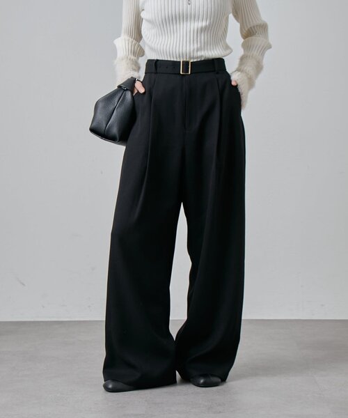 Lui's（ルイス）の「ウールライクベルト付きタックワイドパンツ（スラックス・レディース・ブラック/ブラウン・36/38）」の19枚目の写真