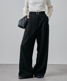 Lui's | ウールライクベルト付きタックワイドパンツ(スラックス)