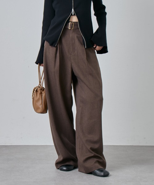 Lui's（ルイス）の「ウールライクベルト付きタックワイドパンツ（スラックス・レディース・ブラック/ブラウン・36/38）」の12枚目の写真