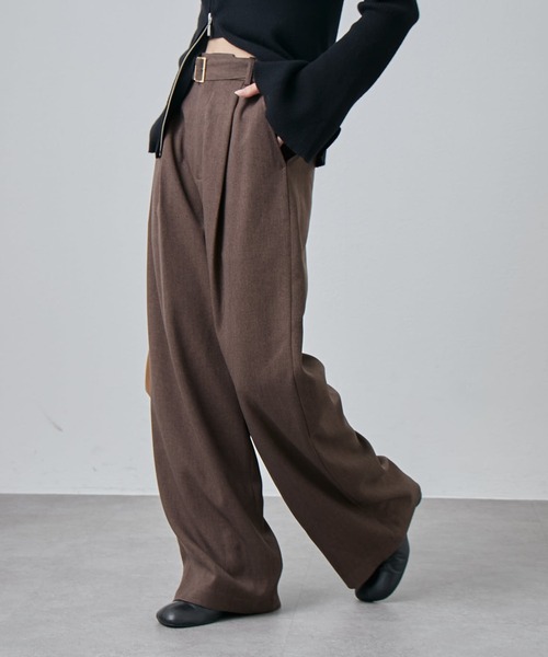 Lui's（ルイス）の「ウールライクベルト付きタックワイドパンツ（スラックス・レディース・ブラック/ブラウン・36/38）」の13枚目の写真
