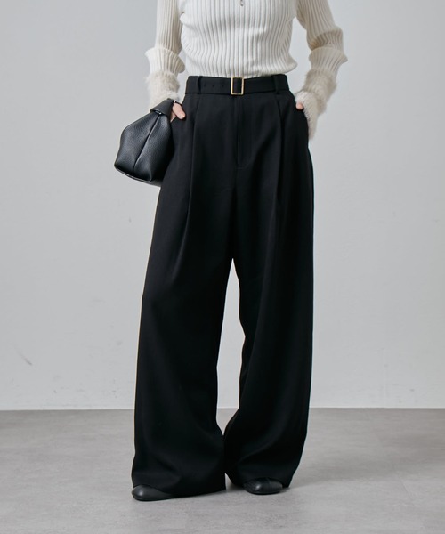 Lui's（ルイス）の「ウールライクベルト付きタックワイドパンツ（スラックス・レディース・ブラック/ブラウン・36/38）」の4枚目の写真