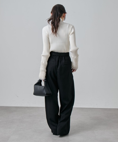 Lui's（ルイス）の「ウールライクベルト付きタックワイドパンツ（スラックス・レディース・ブラック/ブラウン・36/38）」の9枚目の写真