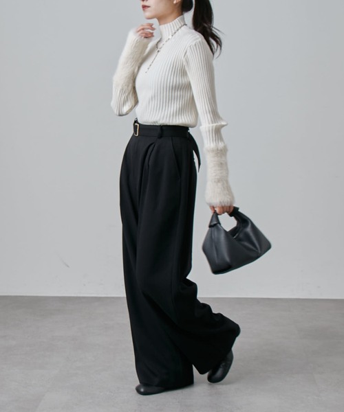 Lui's（ルイス）の「ウールライクベルト付きタックワイドパンツ（スラックス・レディース・ブラック/ブラウン・36/38）」の8枚目の写真