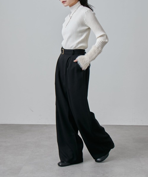 Lui's（ルイス）の「ウールライクベルト付きタックワイドパンツ（スラックス・レディース・ブラック/ブラウン・36/38）」の11枚目の写真