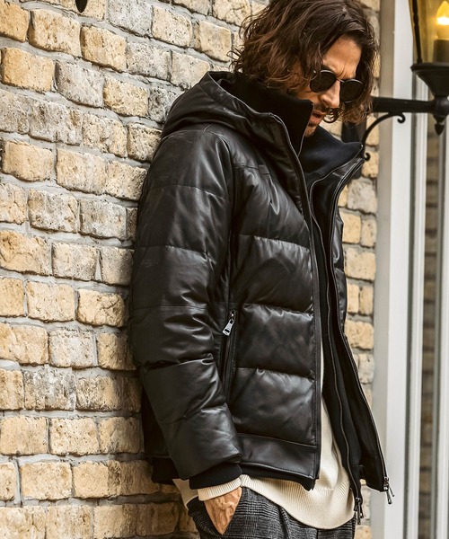 ✨極希少✨AKMレザー　ダウンジャケット フード付き　黒　ラムレザー セール】【WEB・直営店限定】AKM Contemporary(エイケイエム