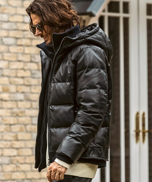 AKM Contemporary（エイケイエムコンテンポラリー）の「【WEB・直営店限定】AKM Contemporary(エイケイエムコンテンポラリー)シープレザーレイヤード ダウンジャケット(保温性/防風性)（ダウンジャケット/コート・メンズ・ブラック・S/M/L/XL/XXL）」の4枚目の写真