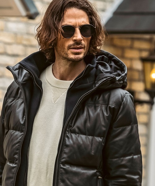 AKM Contemporary（エイケイエムコンテンポラリー）の「【WEB・直営店限定】AKM Contemporary(エイケイエムコンテンポラリー)シープレザーレイヤード ダウンジャケット(保温性/防風性)（ダウンジャケット/コート・メンズ・ブラック・S/M/L/XL/XXL）」の5枚目の写真