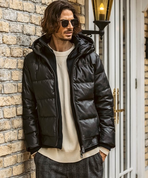 AKM Contemporary（エイケイエムコンテンポラリー）の「【WEB・直営店限定】AKM Contemporary(エイケイエムコンテンポラリー)シープレザーレイヤード ダウンジャケット(保温性/防風性)（ダウンジャケット/コート・メンズ・ブラック・S/M/L/XL/XXL）」の6枚目の写真