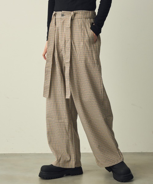 Shoowtime(ショウタイム)の「Belted Check Wide Slacks / ベルテッドチェックワイドスラックス(スラックス・メンズ・ベージュ・MEDIUM/X-LARGE/LARGE)」の3枚目の写真
