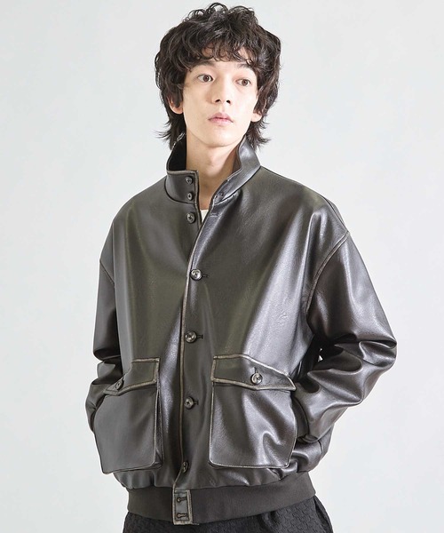 UNION STATION（ユニオンステーション）の「ビーガンレザースタンドブルゾン（ブルゾン・メンズ・ブラウン/ブラック・S/M/L）」の16枚目の写真