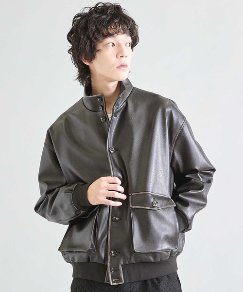 UNION STATION（ユニオンステーション）の「ビーガンレザースタンドブルゾン（ブルゾン・メンズ・ブラウン/ブラック・S/M/L）」の17枚目の写真