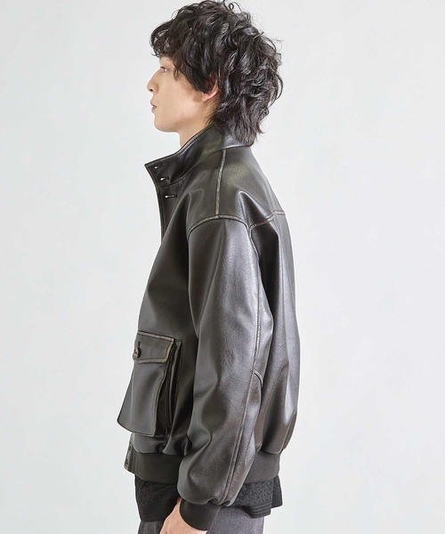 UNION STATION（ユニオンステーション）の「ビーガンレザースタンドブルゾン（ブルゾン・メンズ・ブラウン/ブラック・S/M/L）」の19枚目の写真