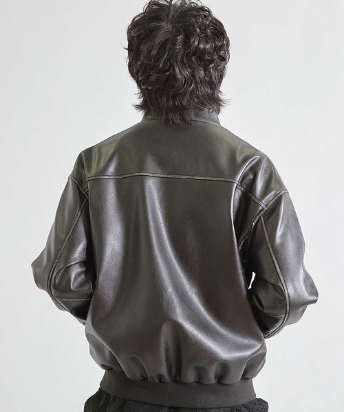 UNION STATION（ユニオンステーション）の「ビーガンレザースタンドブルゾン（ブルゾン・メンズ・ブラウン/ブラック・S/M/L）」の8枚目の写真