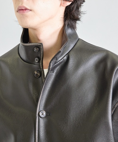 UNION STATION（ユニオンステーション）の「ビーガンレザースタンドブルゾン（ブルゾン・メンズ・ブラウン/ブラック・S/M/L）」の9枚目の写真